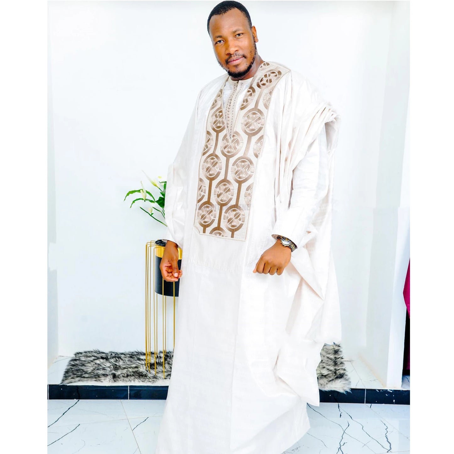 African Clothing For Men Traditional Bazin Riche Embroidery Design Top Long Sleeve 3 Piece Set