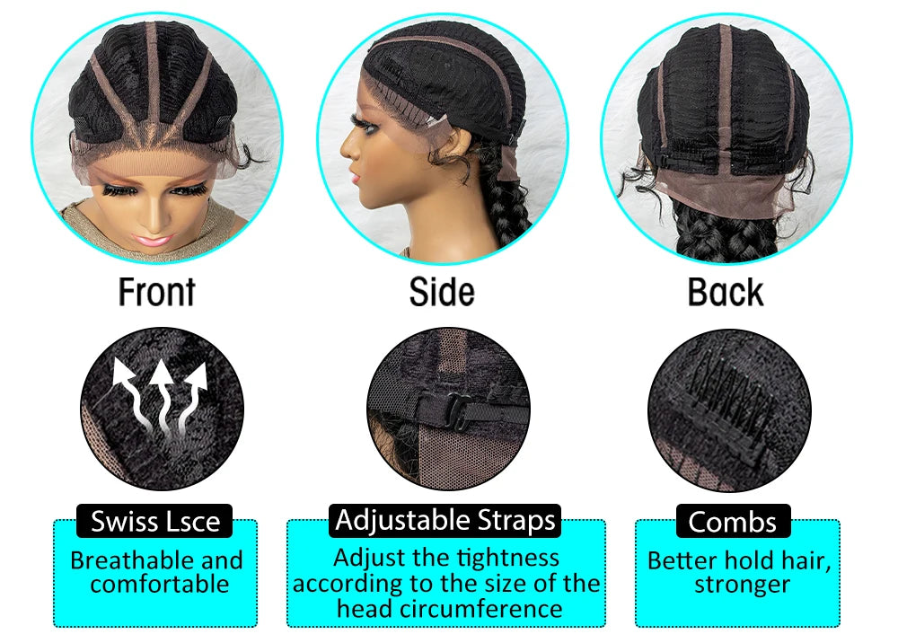 26 Inches Synthetic Lace Front Wigs Braided Wigs Lace Front Dutch Twins Cornrows Braids Wig With Baby Hair for Black Women