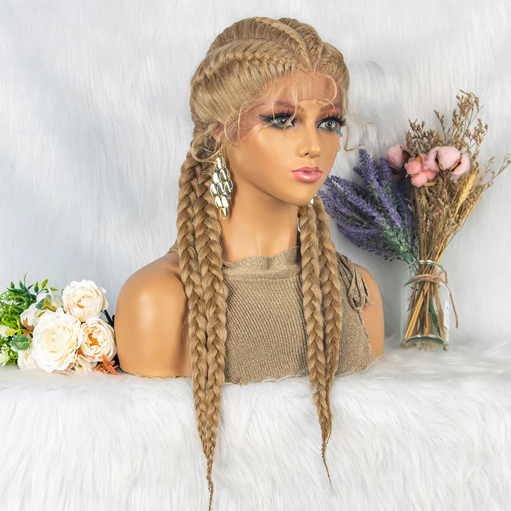 26 Inches Synthetic Lace Front Wigs Braided Wigs Lace Front Dutch Twins Cornrows Braids Wig With Baby Hair for Black Women