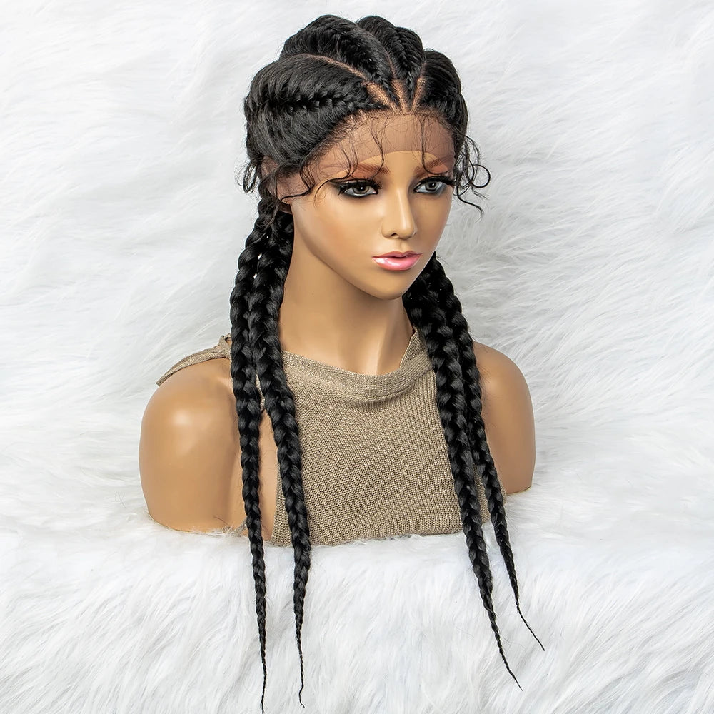 26 Inches Synthetic Lace Front Wigs Braided Wigs Lace Front Dutch Twins Cornrows Braids Wig With Baby Hair for Black Women
