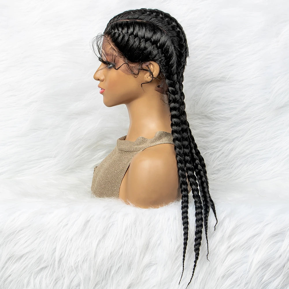 26 Inches Synthetic Lace Front Wigs Braided Wigs Lace Front Dutch Twins Cornrows Braids Wig With Baby Hair for Black Women
