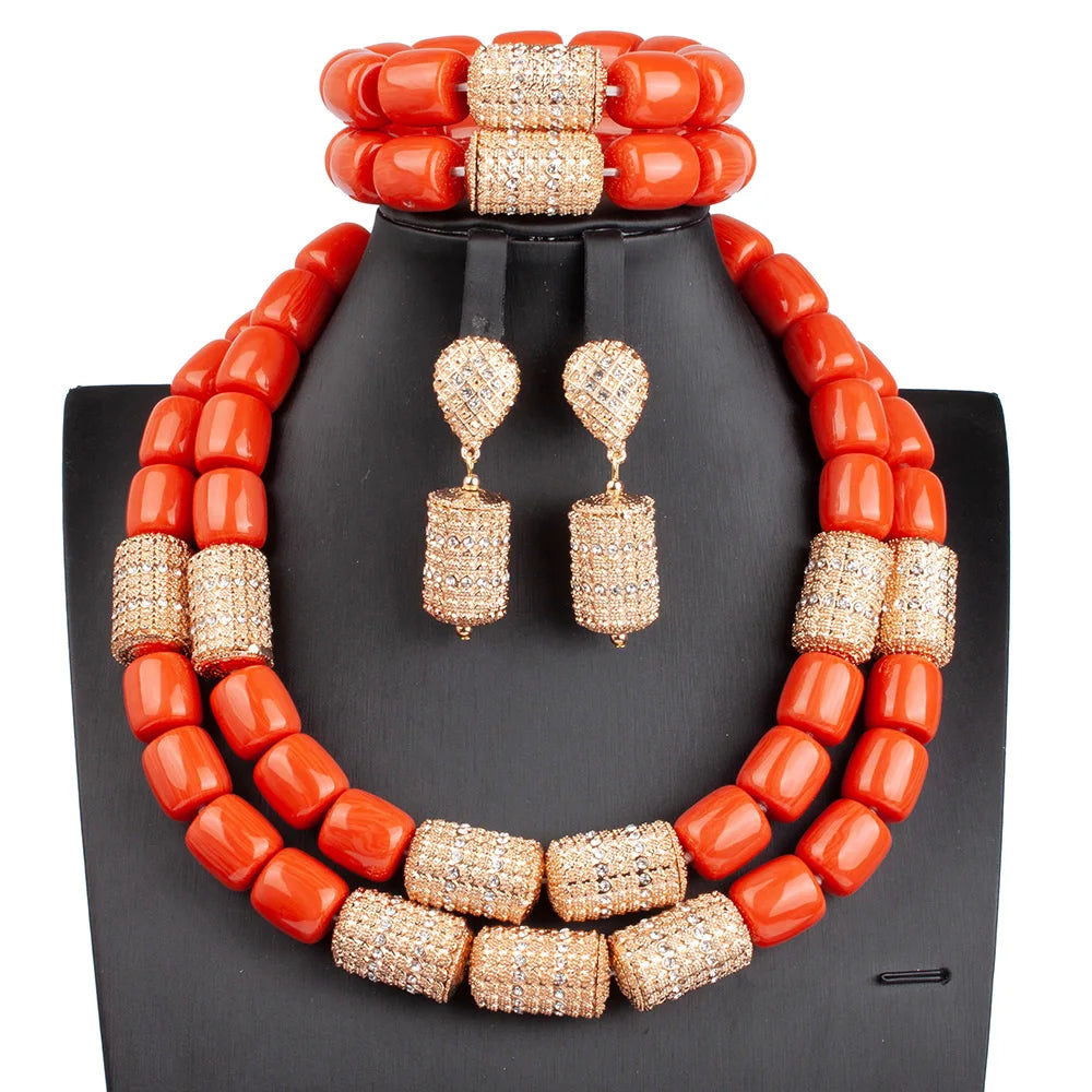 Long Fashion Wedding Beads Necklace White Artificial Coral Bridal Jewelry Sets African Beads Jewelry Set  ABK261