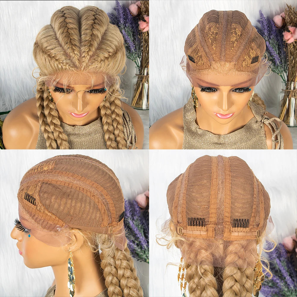 26 Inches Synthetic Lace Front Wigs Braided Wigs Lace Front Dutch Twins Cornrows Braids Wig With Baby Hair for Black Women