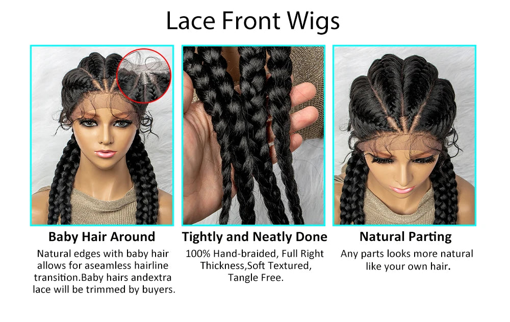 26 Inches Synthetic Lace Front Wigs Braided Wigs Lace Front Dutch Twins Cornrows Braids Wig With Baby Hair for Black Women