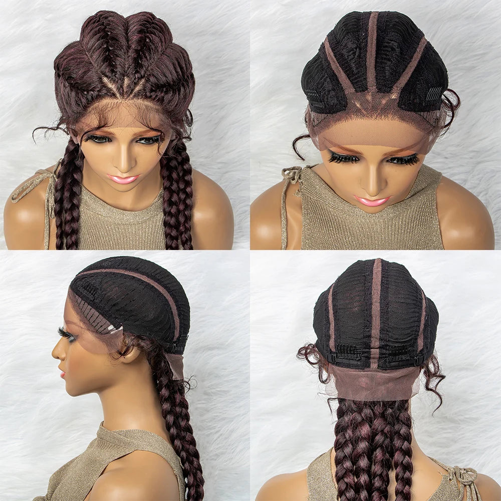 26 Inches Synthetic Lace Front Wigs Braided Wigs Lace Front Dutch Twins Cornrows Braids Wig With Baby Hair for Black Women