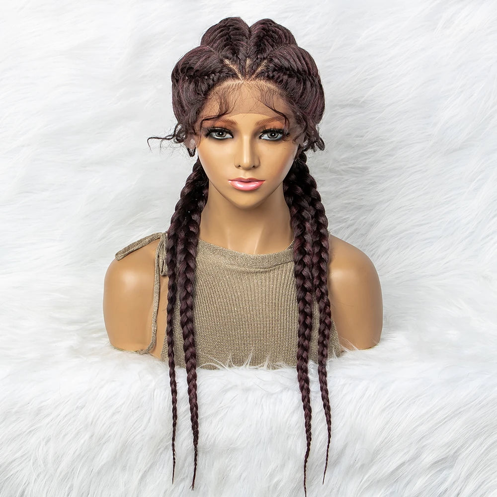 26 Inches Synthetic Lace Front Wigs Braided Wigs Lace Front Dutch Twins Cornrows Braids Wig With Baby Hair for Black Women