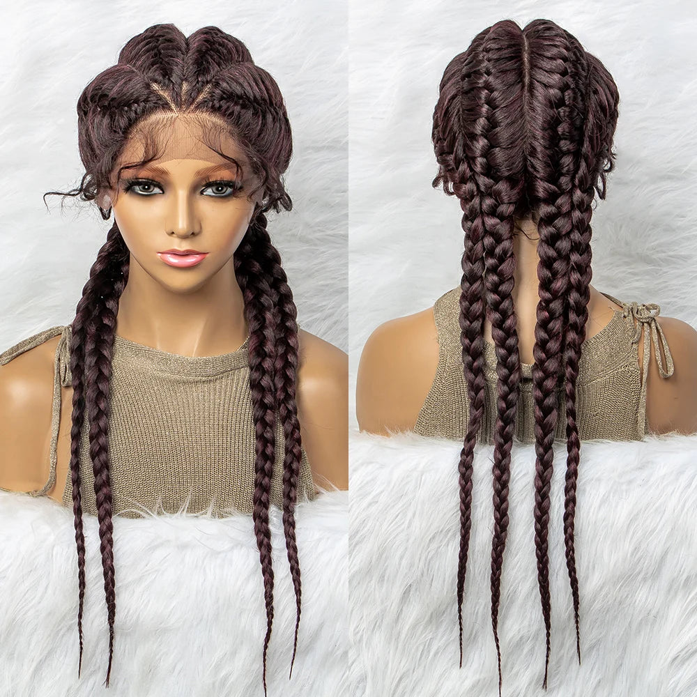 26 Inches Synthetic Lace Front Wigs Braided Wigs Lace Front Dutch Twins Cornrows Braids Wig With Baby Hair for Black Women