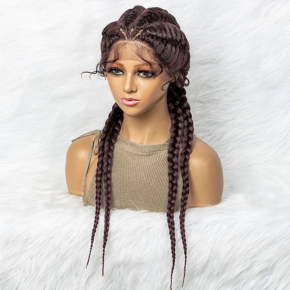 26 Inches Synthetic Lace Front Wigs Braided Wigs Lace Front Dutch Twins Cornrows Braids Wig With Baby Hair for Black Women
