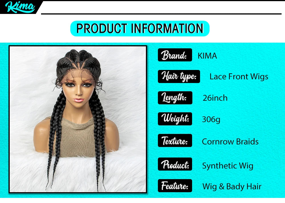 26 Inches Synthetic Lace Front Wigs Braided Wigs Lace Front Dutch Twins Cornrows Braids Wig With Baby Hair for Black Women