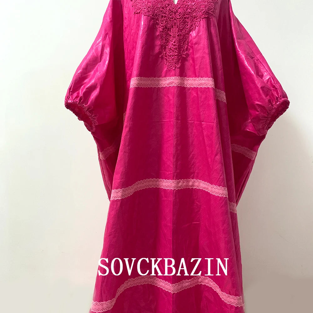 African Original Bazin Riche Long Dress With Scarf Swiss Voile Lace Dashiki Dresses Robe Traditional Women Party Outfit Clothing