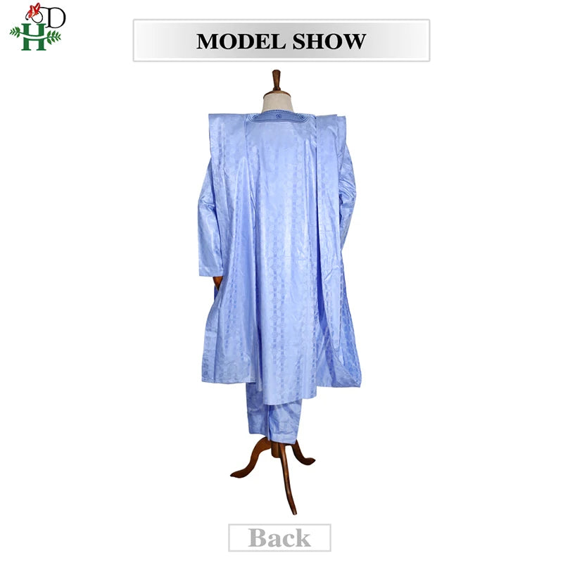 H&D South African Traditional Wear Formal Attire Bazin Riche Dashiki Outfits Shirt Pants Robe Suit No Cap African Men Agbada