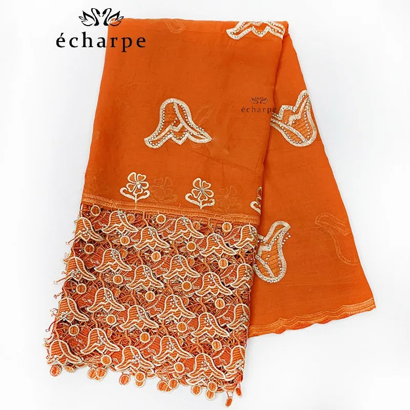 Luxury Scarf High Quality 100% Cotton Dubai African Women Islamic Scarf LOVE pattern Embroidery Chemical Lace Scarf 2 color