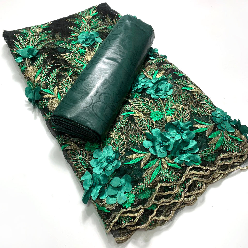 2.5 +2.5 Yards Latest African Lace Fabric 2025 High Quality Embroidered 3d Nigerian France Tulle Bazin Riche for Wedding Dress