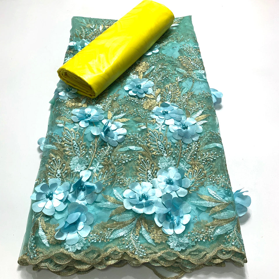 2.5 +2.5 Yards Latest African Lace Fabric 2025 High Quality Embroidered 3d Nigerian France Tulle Bazin Riche for Wedding Dress