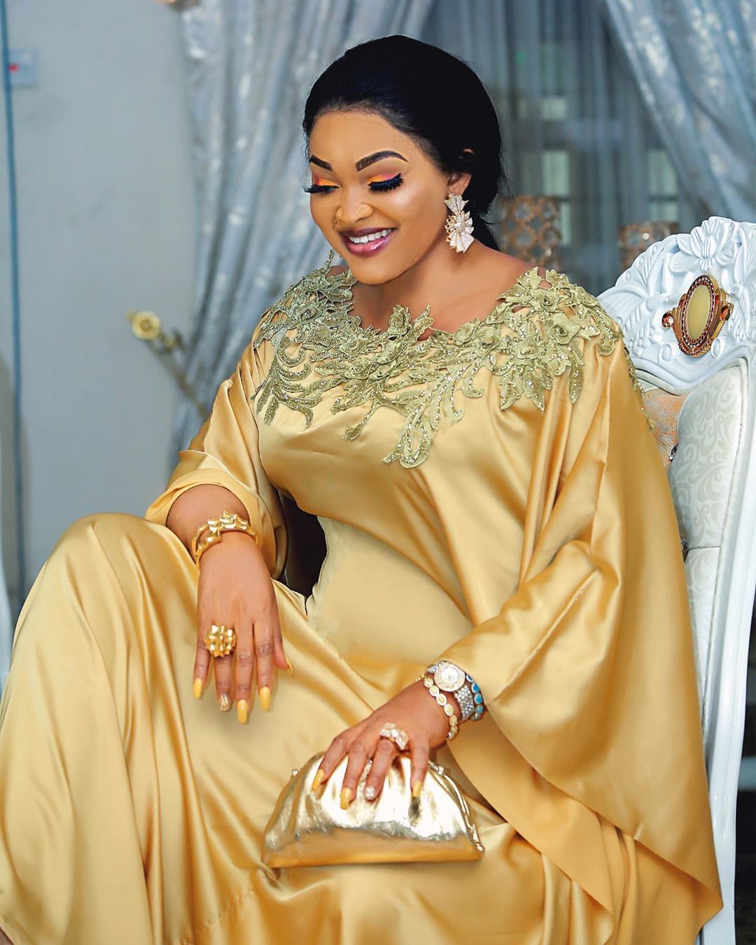 MCK Africa Gown Dress Silk Fabric Satin Gold Color Golden Flower Embroidery Diamond Abaya Party High Quality Maxi Long Dresses