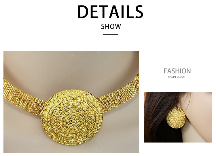 ANIID Womens Ethiopian Gold Color Jewelry Set Bridal Dubai Jewellery Wedding Brazilian Eritrean African Earring Necklaces Set