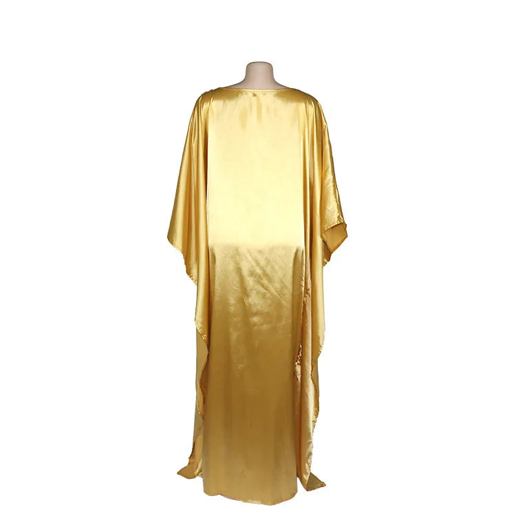 MCK Africa Gown Dress Silk Fabric Satin Gold Color Golden Flower Embroidery Diamond Abaya Party High Quality Maxi Long Dresses