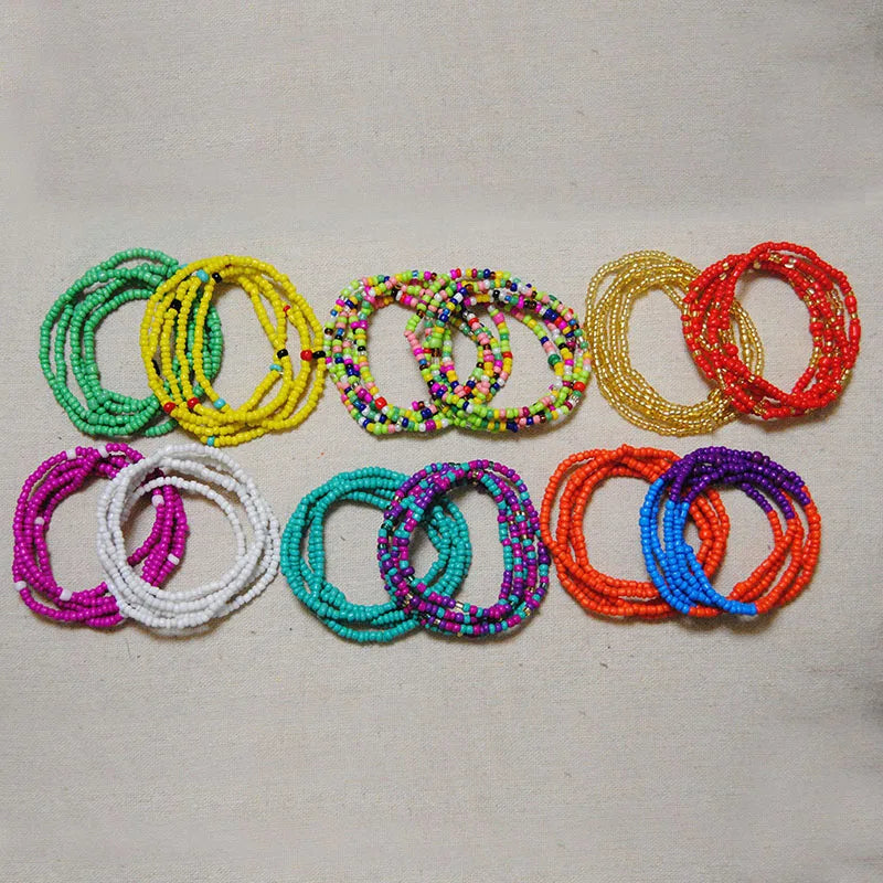 2 Pcs Sexy Summer Waist Bead Chains African Belly Beads Colorful Beach Bikini Body Belly Chain Elastic Jewelry for Women Girls