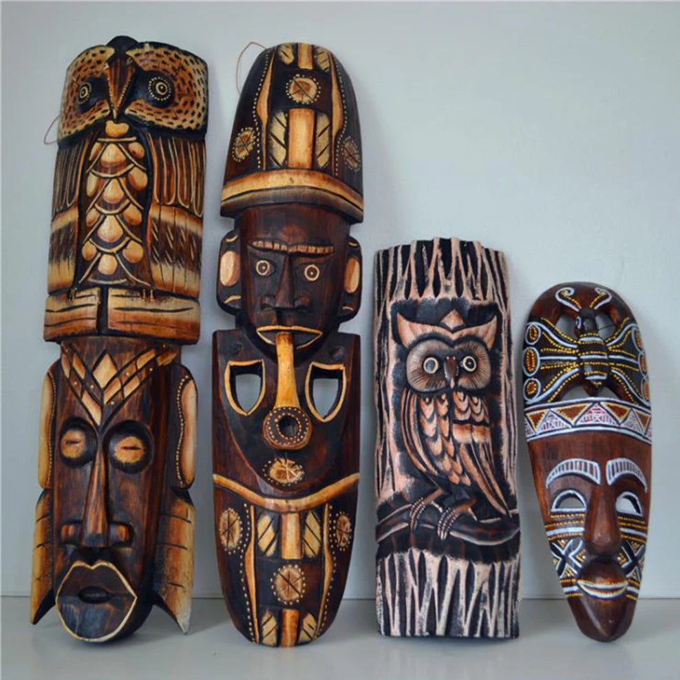 Thai Wood Carving Mask Wall Hanging Retro Wooden Crafts Home Bar Club Wall Decoration Wooden Retro Facebook Pendant