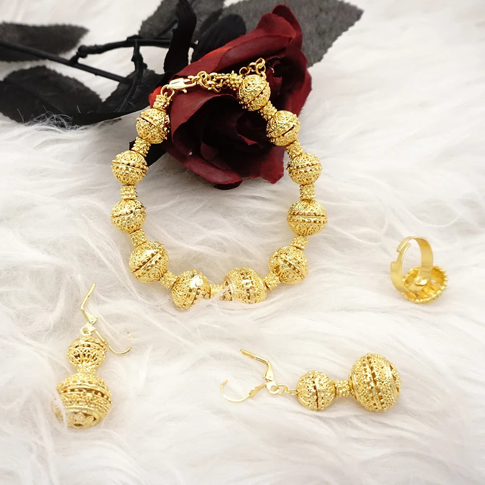 Necklace Sets For Women Dubai African Gold Color Jewelry Set Bride Earrings Rings Indian Nigerian Wedding Jewelery Set Gift