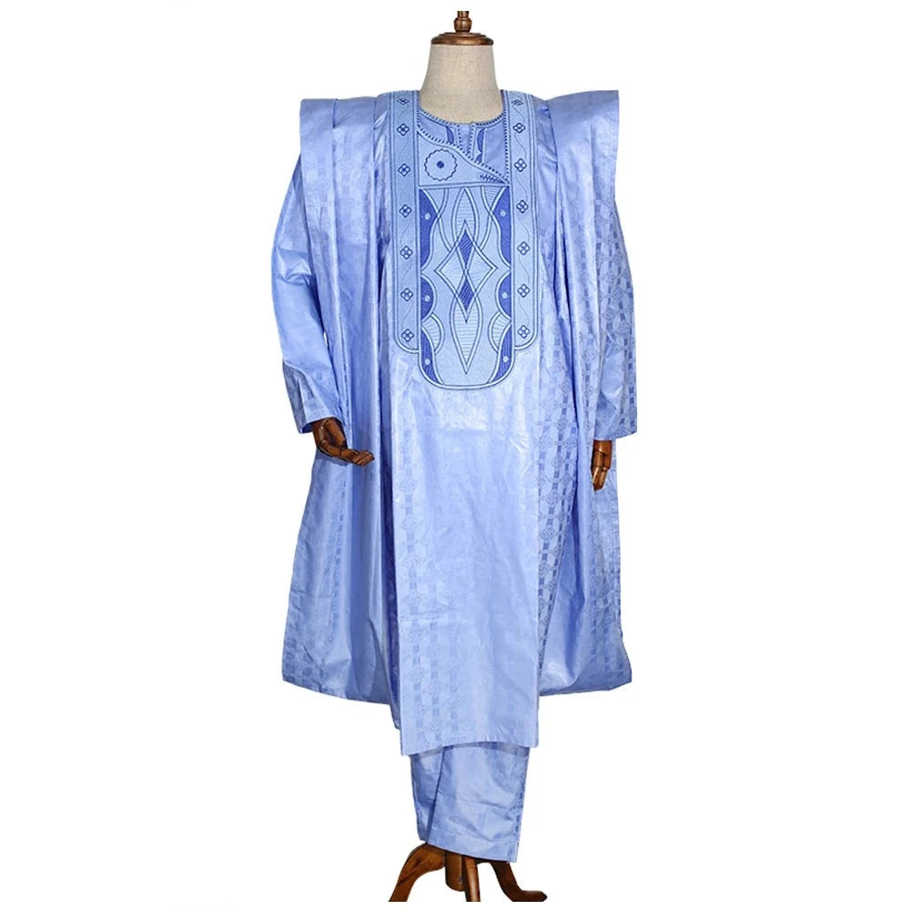 H&D South African Traditional Wear Formal Attire Bazin Riche Dashiki Outfits Shirt Pants Robe Suit No Cap African Men Agbada