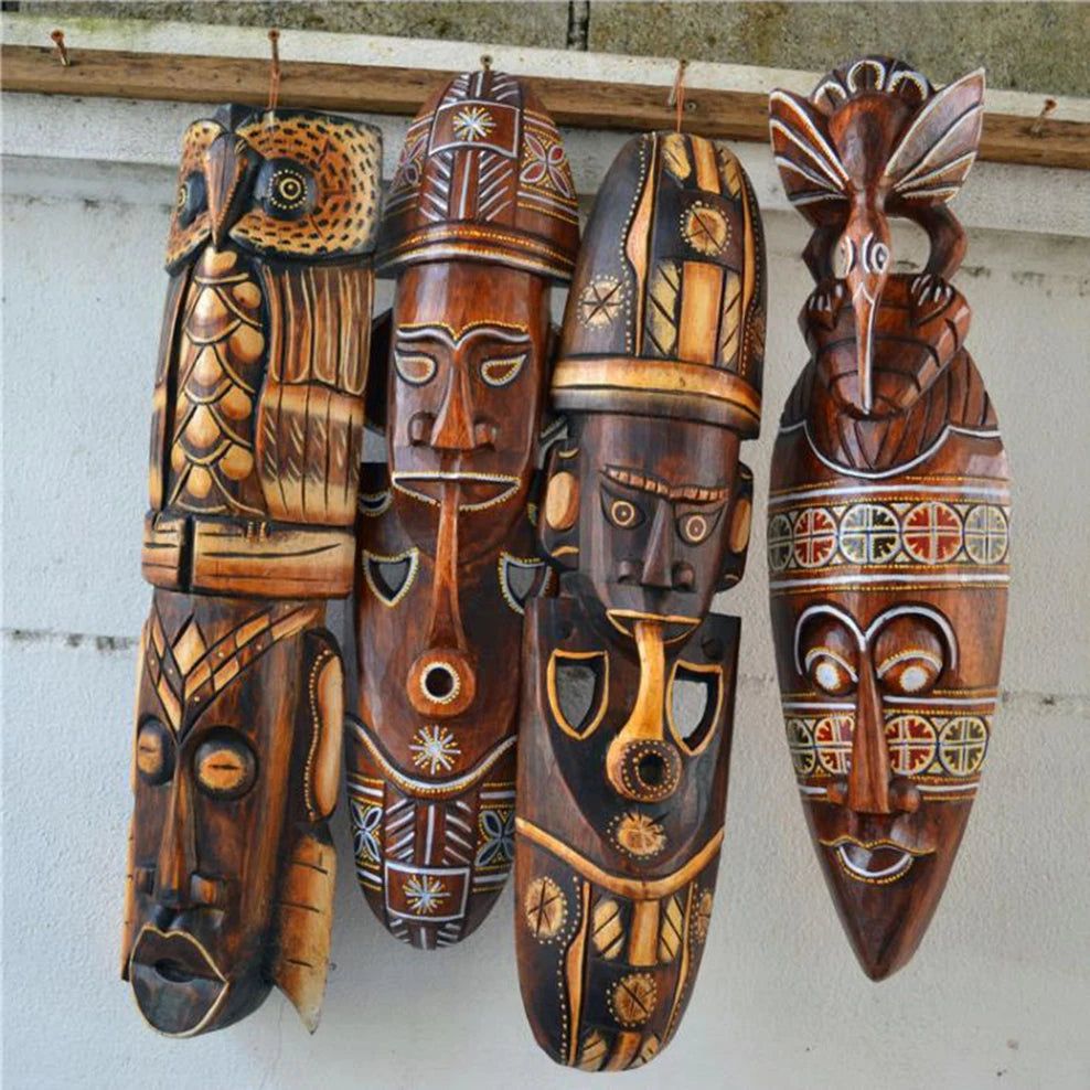 Thai Wood Carving Mask Wall Hanging Retro Wooden Crafts Home Bar Club Wall Decoration Wooden Retro Facebook Pendant