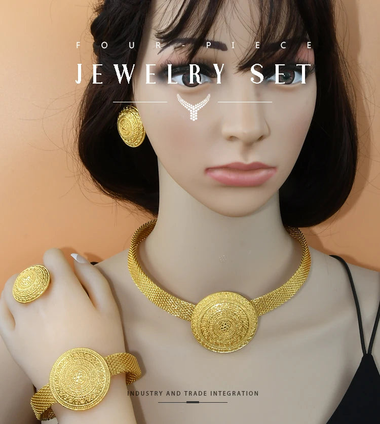 ANIID Womens Ethiopian Gold Color Jewelry Set Bridal Dubai Jewellery Wedding Brazilian Eritrean African Earring Necklaces Set