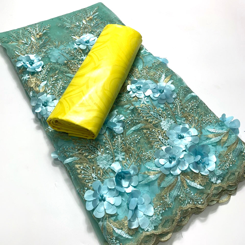 2.5 +2.5 Yards Latest African Lace Fabric 2025 High Quality Embroidered 3d Nigerian France Tulle Bazin Riche for Wedding Dress