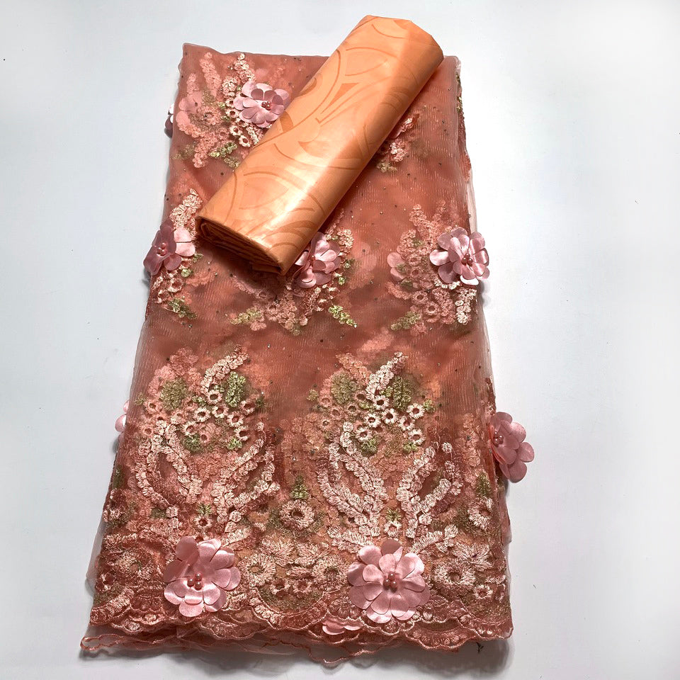 2.5+2.5 Yards African Bazin Riche Original 2024 High Quality Lace Fabric for Sewing 3d Nigerian Embroidered Wedding Material