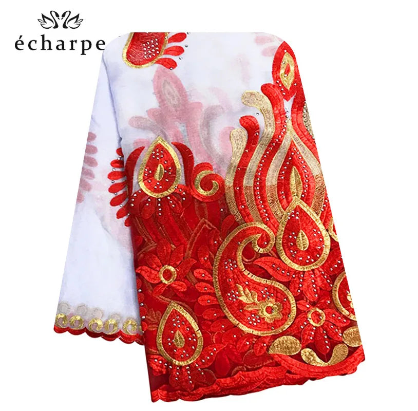 2021 Latest African Women Scarf 100% Cotton Muslim Scarf Embroidery Splicing with Net Big Size Scarf for Shawls EC229