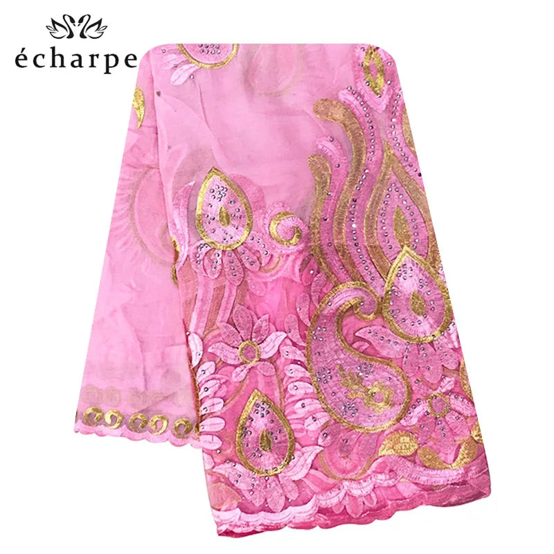 2021 Latest African Women Scarf 100% Cotton Muslim Scarf Embroidery Splicing with Net Big Size Scarf for Shawls EC229