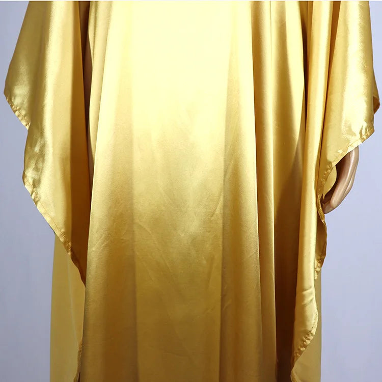 MCK Africa Gown Dress Silk Fabric Satin Gold Color Golden Flower Embroidery Diamond Abaya Party High Quality Maxi Long Dresses