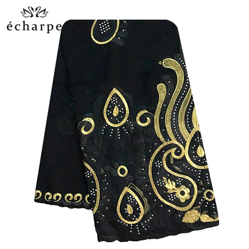 2021 Latest African Women Scarf 100% Cotton Muslim Scarf Embroidery Splicing with Net Big Size Scarf for Shawls EC229