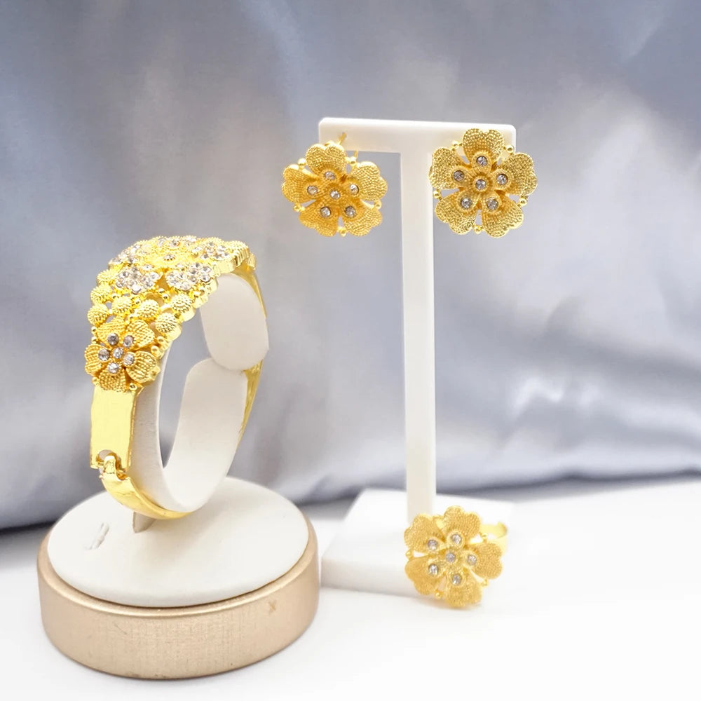 Necklace Sets For Women Dubai African Gold Color Jewelry Set Bride Earrings Rings Indian Nigerian Wedding Jewelery Set Gift