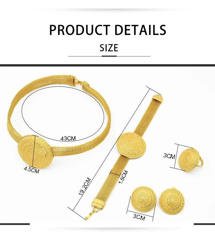 ANIID Womens Ethiopian Gold Color Jewelry Set Bridal Dubai Jewellery Wedding Brazilian Eritrean African Earring Necklaces Set