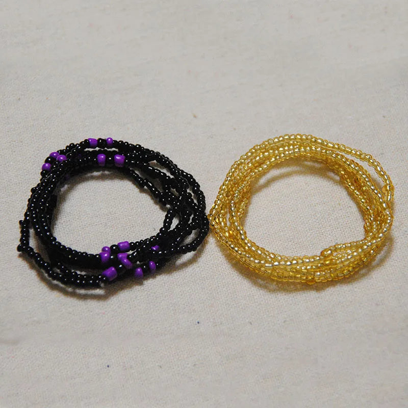 2 Pcs Sexy Summer Waist Bead Chains African Belly Beads Colorful Beach Bikini Body Belly Chain Elastic Jewelry for Women Girls