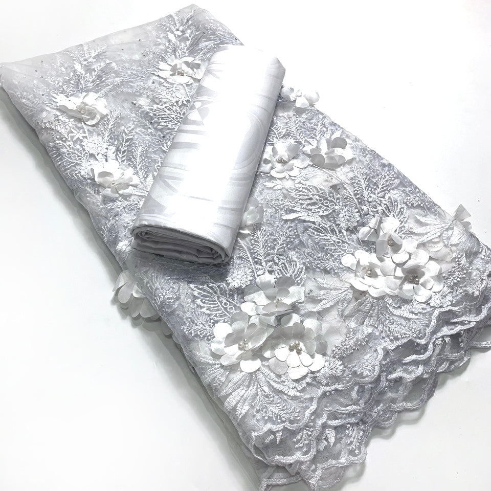 2.5 +2.5 Yards Latest African Lace Fabric 2025 High Quality Embroidered 3d Nigerian France Tulle Bazin Riche for Wedding Dress