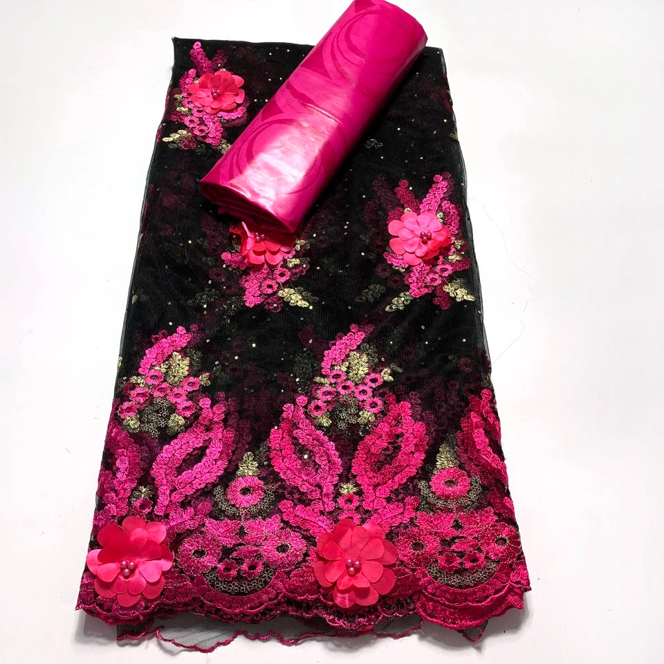 2.5+2.5 Yards African Bazin Riche Original 2024 High Quality Lace Fabric for Sewing 3d Nigerian Embroidered Wedding Material