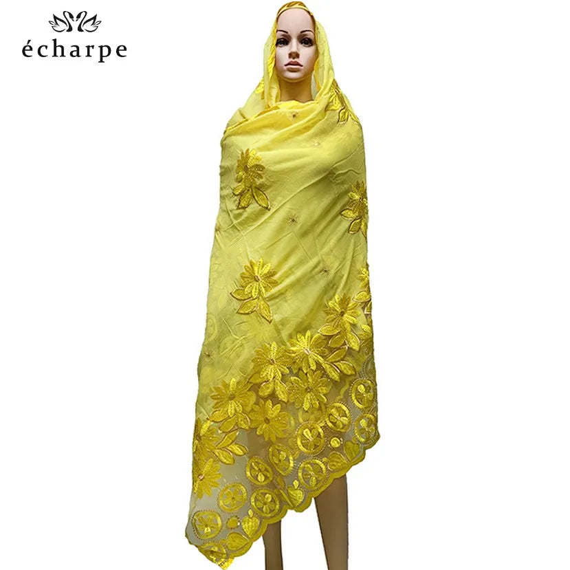 New African Women Scarfs muslim embroidery soft cotton big scarf for shawls wraps pashmina BM937