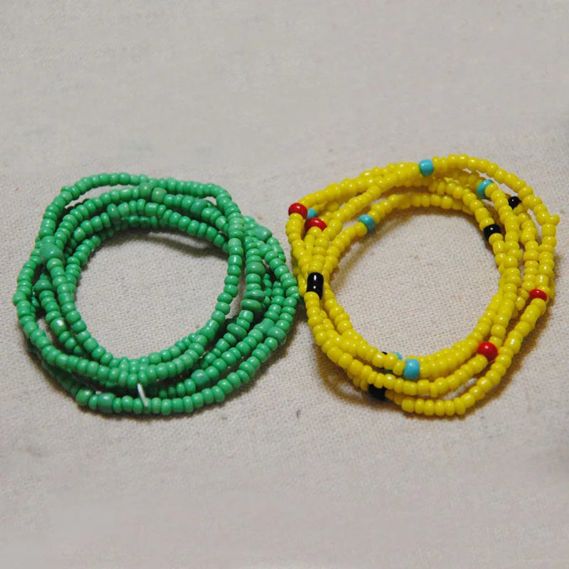 2 Pcs Sexy Summer Waist Bead Chains African Belly Beads Colorful Beach Bikini Body Belly Chain Elastic Jewelry for Women Girls