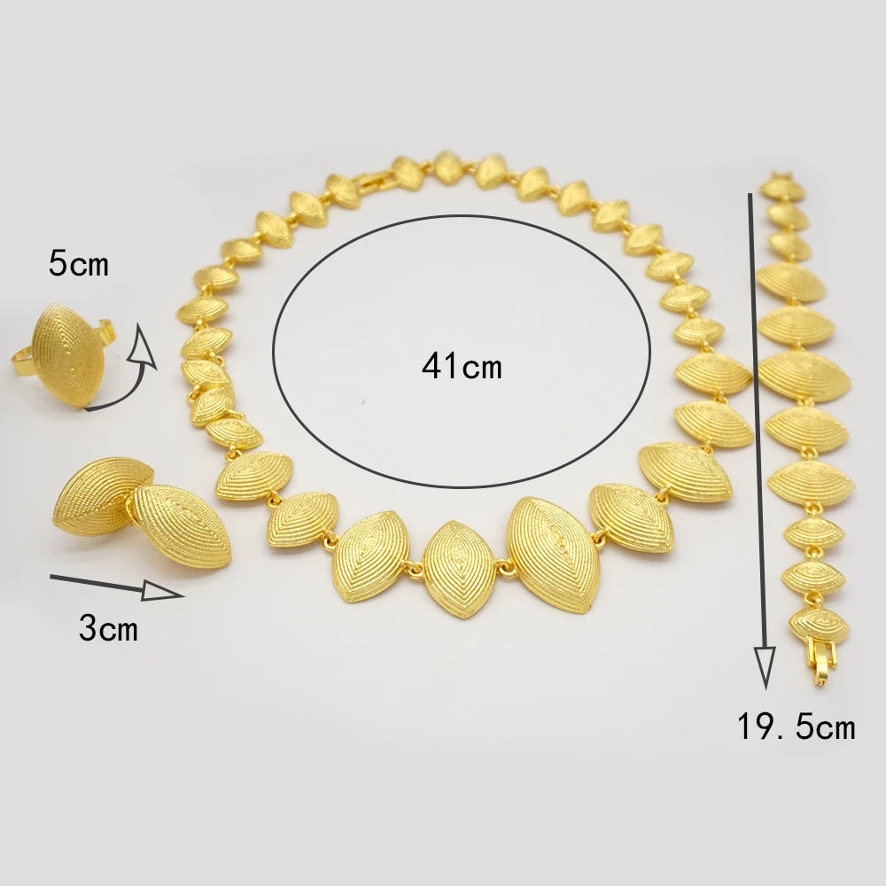 Necklace Sets For Women Dubai African Gold Color Jewelry Set Bride Earrings Rings Indian Nigerian Wedding Jewelery Set Gift