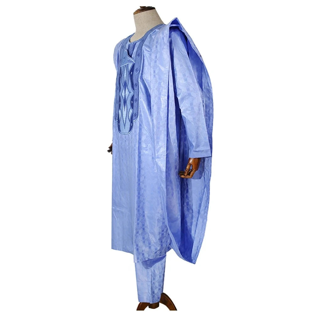 H&D South African Traditional Wear Formal Attire Bazin Riche Dashiki Outfits Shirt Pants Robe Suit No Cap African Men Agbada