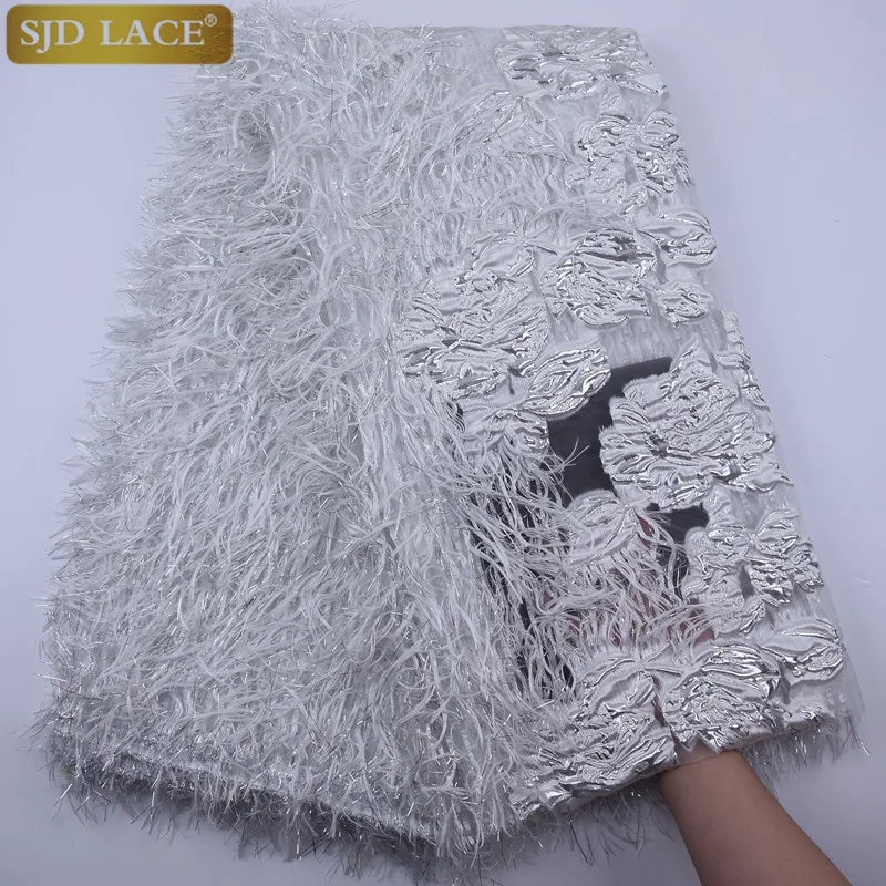 SJD African Jacquard Lace Fabric French Net Embroidery Lace 2024 High Quality Nigeria Brocade Fabric For Women Wedding Dresses