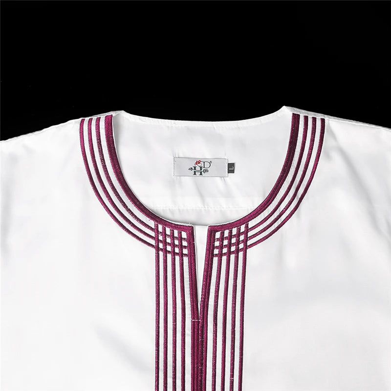 H&D Embroidered Dashiki Agbada Men African Traditional Clothes Ankara Outfit Cover Shirt Pants 3 PCS Suit Muslim Sets