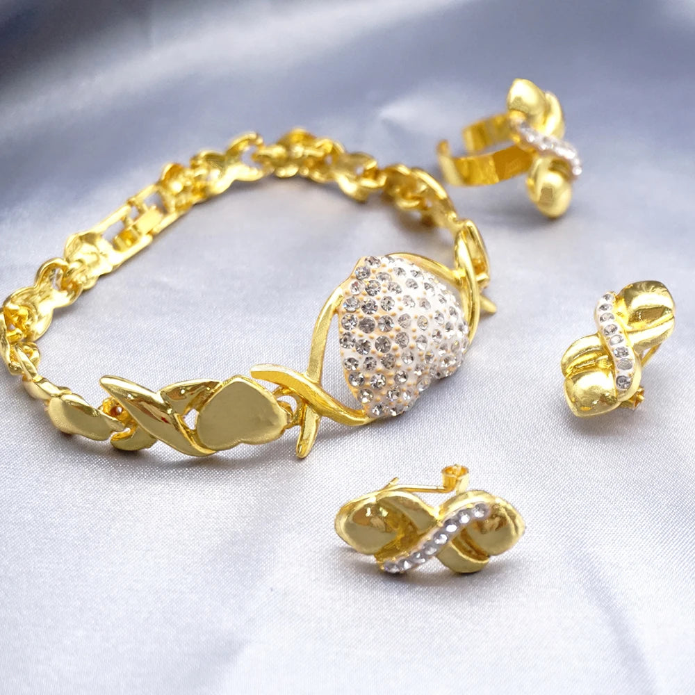 Necklace Sets For Women Dubai African Gold Color Jewelry Set Bride Earrings Rings Indian Nigerian Wedding Jewelery Set Gift