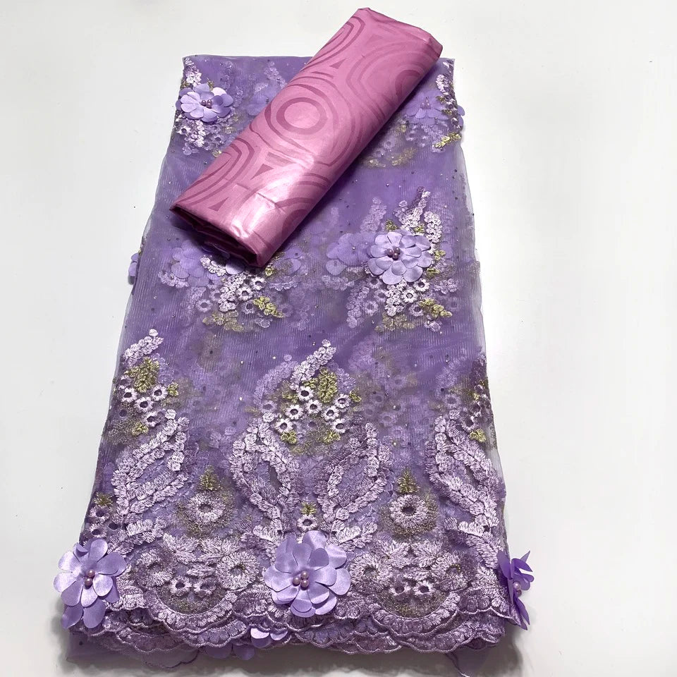 2.5+2.5 Yards African Bazin Riche Original 2024 High Quality Lace Fabric for Sewing 3d Nigerian Embroidered Wedding Material