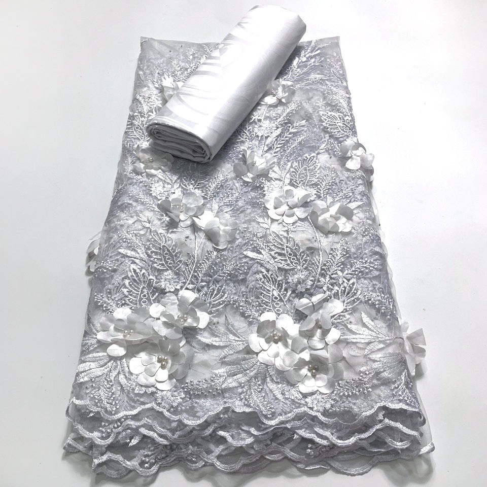 2.5 +2.5 Yards Latest African Lace Fabric 2025 High Quality Embroidered 3d Nigerian France Tulle Bazin Riche for Wedding Dress