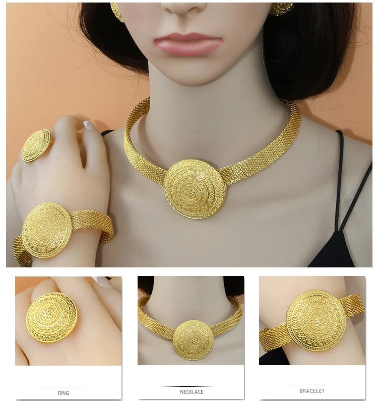 ANIID Womens Ethiopian Gold Color Jewelry Set Bridal Dubai Jewellery Wedding Brazilian Eritrean African Earring Necklaces Set