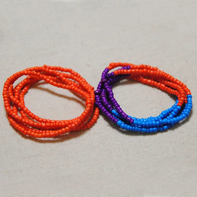 2 Pcs Sexy Summer Waist Bead Chains African Belly Beads Colorful Beach Bikini Body Belly Chain Elastic Jewelry for Women Girls