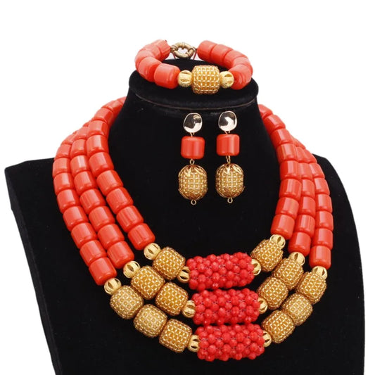 Dudo 10 Colors 3 Layers Artificial Coral Beads African Nigerian Jewelry Set For Weddings